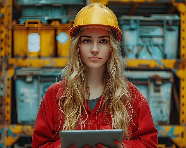 Operator filling in an inspection sheet on a tablet in production