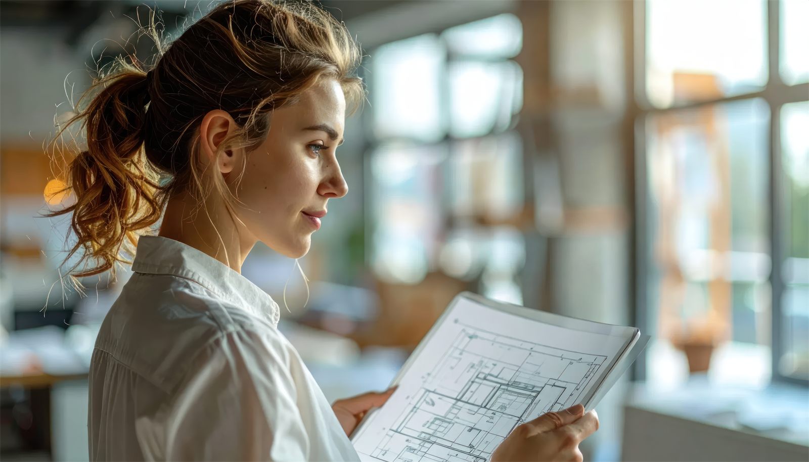 Technical documentation and drawings on an engineering office desk